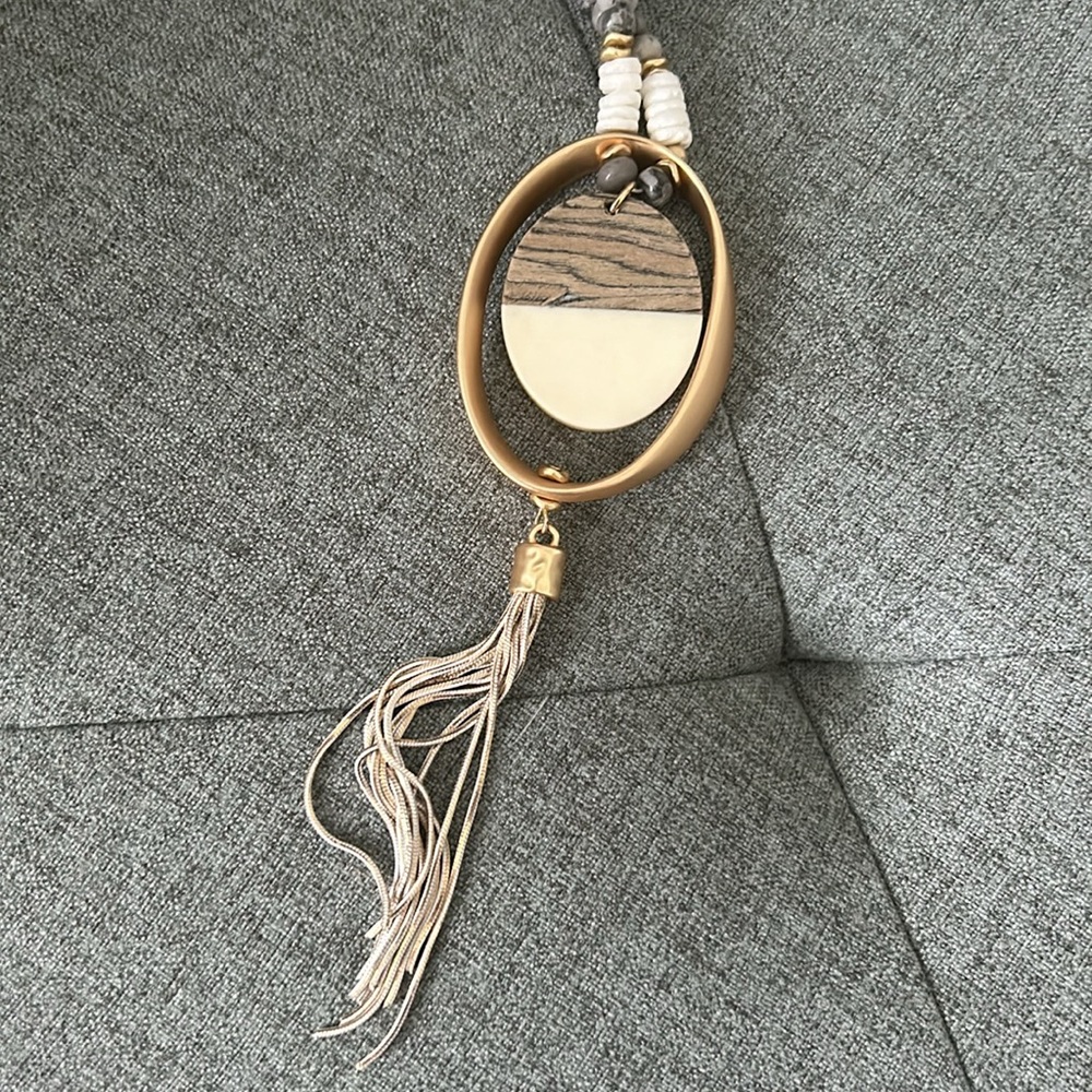 Gold Stone Long Beaded Necklace - Picture 3 of 4